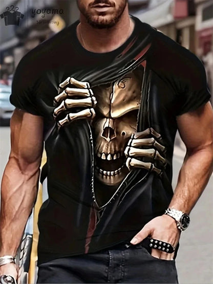 New Men's Horror Skull Print T-Shirt 3D  O-Neck Short Sleeve Fashion Oversized T-Shirts Men's Summer Street Clothing