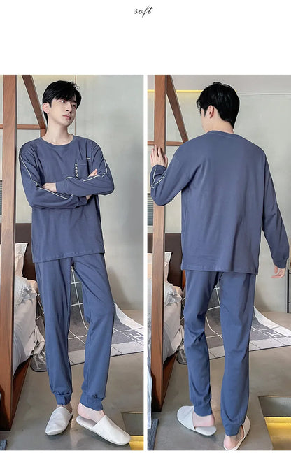 Spring Autumn Plus 4XL Knitted Men's Sleepwear Letter Lattice Pajamas Plaid Pajamas Sets Casual Loungewear Pyjamas Night Fashion