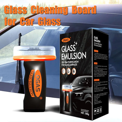 Glass Oil Film Remover for Car, 100ml Roll-On Glass Compound with Cleaning Board, Removes Oil Film & Smudges, Improve Clarity