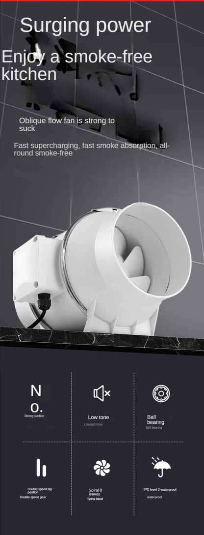 3/4/5/6Inch Industrial Exhaust Fan 220V Grow Silent Pipe Duct Bathroom Extractor Ventilation Kitchen Toilet Wall Air Ventilator