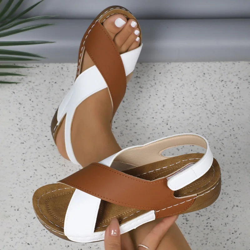 New Women's Contrast Color Wedge Sandals Summer Peep Toe Non Slip Beach Shoes Woman Comfortable Platform Roman Sandalias