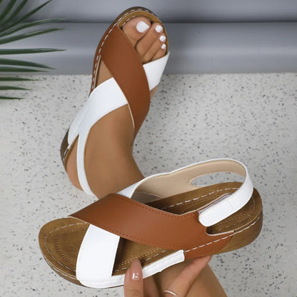 New Women's Contrast Color Wedge Sandals Summer Peep Toe Non Slip Beach Shoes Woman Comfortable Platform Roman Sandalias