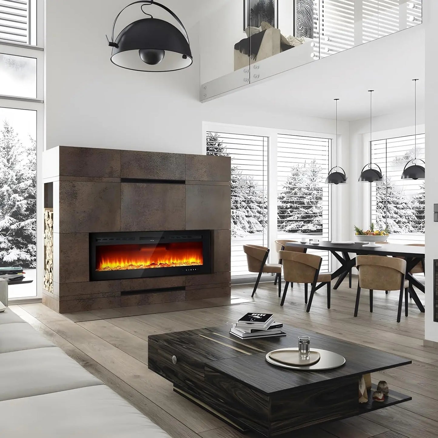 Electric Fireplace, 3 in 1 3D Wall-Mounted with 1800W Heating/12 Flame Effect LED Color Modes/Remote Control/Timer Up to 12h