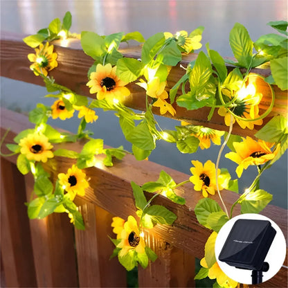 Solar 2M/5M/10M Flower Green Leaf String Light Artificial Vine Fairy Light Tree Eave Garland Light for Party Wedding Home Decor