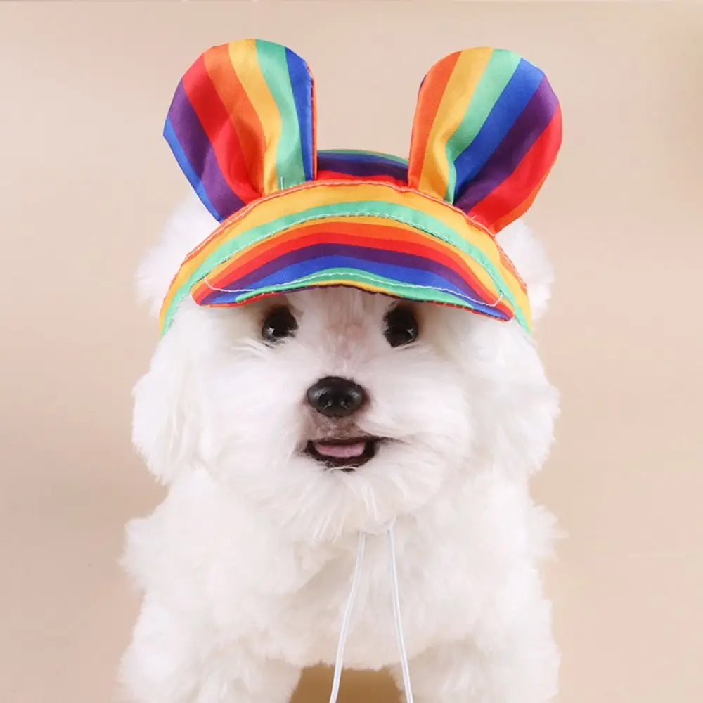 Pet Supplies With Ear Dog Sunscreen Hat Cute Colorful Dog Fisherman Hat Adjustable Pet Baseball Cap Small and Medium Dogs