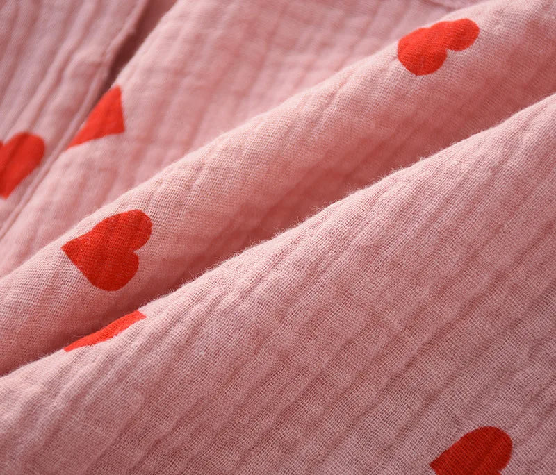 Smal Heart Printing Pink White Colors Women Trousers Pajama Set Cotton Sleepwear Clothes for Spring and Autumn Home Clothing