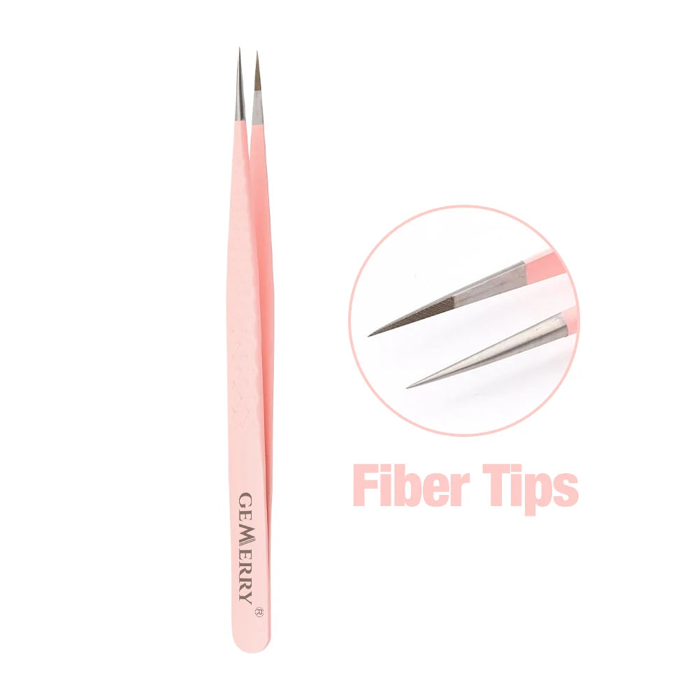 GEMERRY 1 Pcs Pink Gradient Angel Eyelash Tweezers Fiber Tips High Precision Professional Stainless Steel Tool