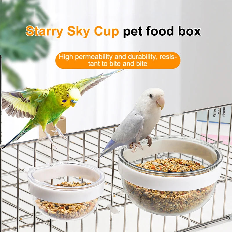 Bird Feeding Bowl Detachable Transparent Plastics Bowl Food Cup For Cage Convenient Hanging Parrots Water Feeder Pet Supplies