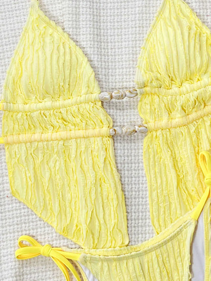 Sexy Triangle Bikini 2025 Women Summer Hollow Out Bandage Cross Crop Top Tie Side Thong Swimsuit Bathing Suit Holiday Swimwear