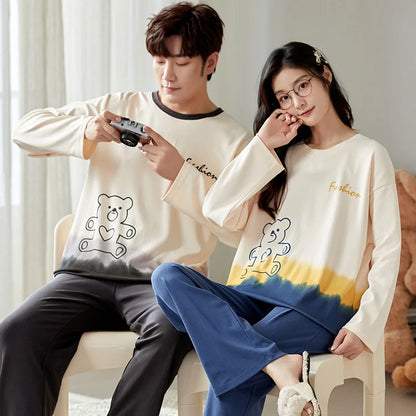 Autumn Couple Pajamas Sets Cartoon Men Sleepwear Leisure Cotton Plus Size Long Sleeve Women Homewear pijama Homme Mujer Dropship