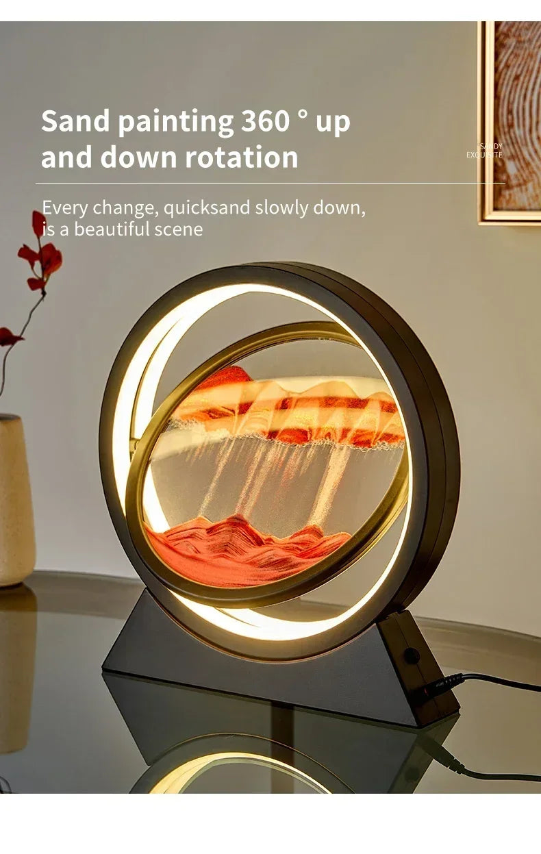 Sandscape Kinetic Sand Art Picture Quicksand Table Lamp Dynamic Liquid Hourglass Moving Sand Painting Flowing Sand Home Decor
