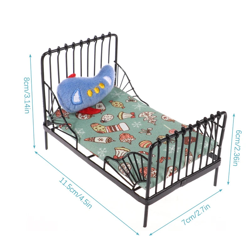 1:12 miniature bed for dolls Dollhouse Iron doll bed Furniture toy children simulation house role play toys collection gifts