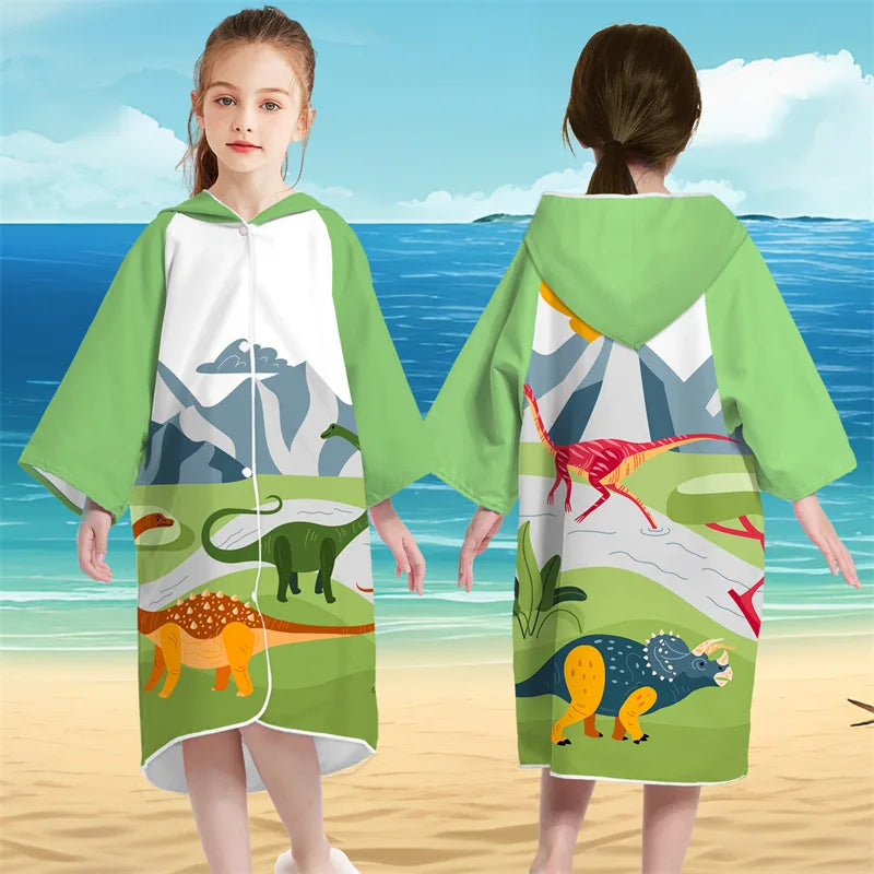 Kids Hooded Bath Beach Poncho Towels Microfiber Swim Cover-ups Surf Poncho Quick Dry Changing Bathrobe Child Swimming Towels