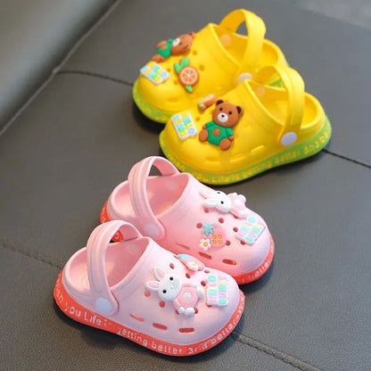 Summer Kids Slippers Cute Cartoon Hole Shoes Closed Toe Soft Sole Non Slip Indoor Baby Sandals Slippers For Boys Girls Toddlers