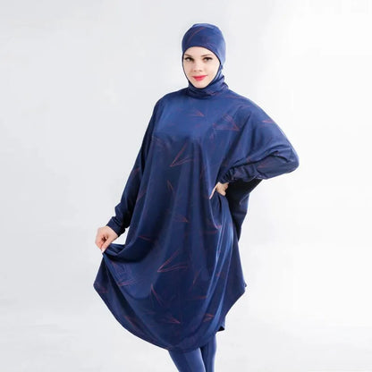 Women Muslim Swimwear Beachwear Screen Printing 3pcs Lslamic Clothes Hijab Long Sleeves Sport Swimsuit Burkinis Bathing Bat Suit