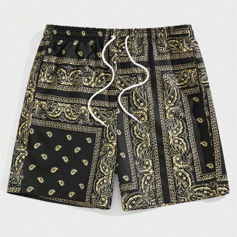 Classic Perris Pattern Beach Short For Men Retro Print Drawstring Board Shorts Sea Vacation Casual Fashion Hawaii Swim Trunks