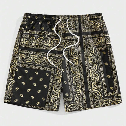 Classic Perris Pattern Beach Short For Men Retro Print Drawstring Board Shorts Sea Vacation Casual Fashion Hawaii Swim Trunks