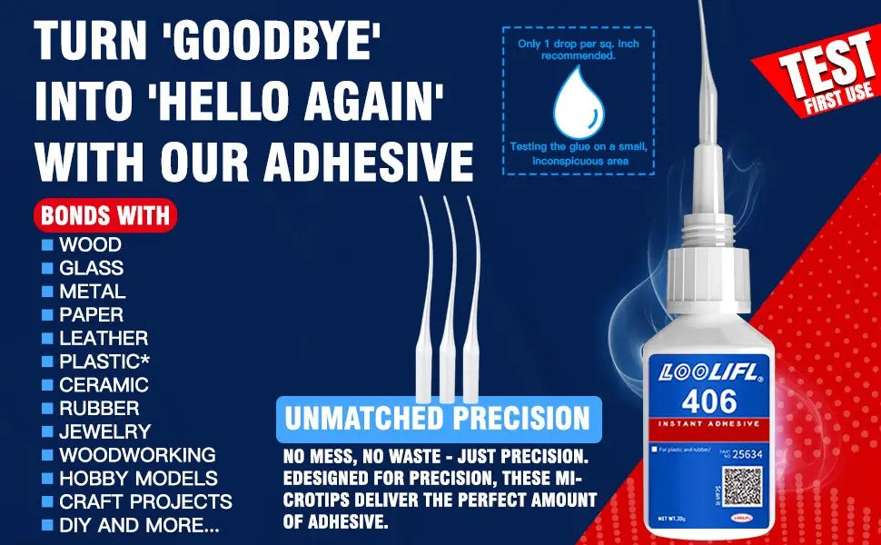 LOOLIFL 406 Instant Glue, Cyanoacrylate, Super Glue, 5 seconds fast drying, for toys crafts shoes paper fast repair,1-3pcs，20ml