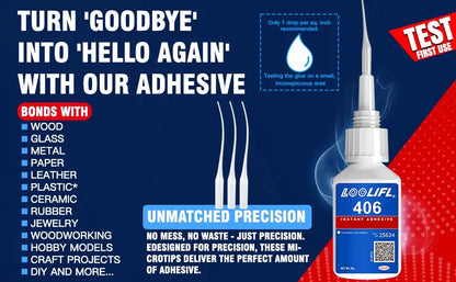 LOOLIFL 406 Instant Glue, Cyanoacrylate, Super Glue, 5 seconds fast drying, for toys crafts shoes paper fast repair,1-3pcs，20ml