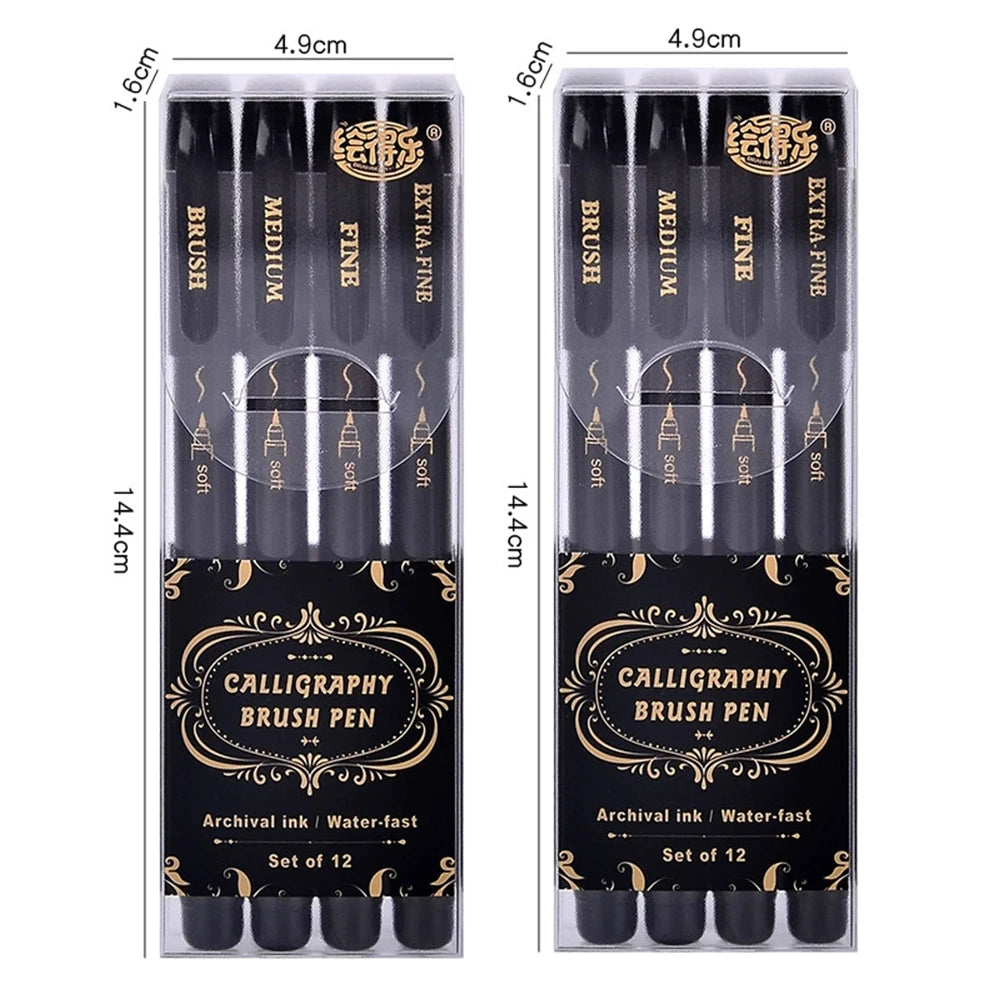 4 Pcs Black Hand Lettering Calligraphy Pen Set Drawing Writing Learning Fine Brush Markers Art Supplies Manga Pen