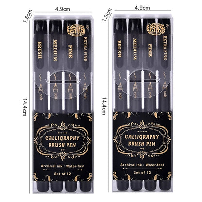 4 Pcs Black Hand Lettering Calligraphy Pen Set Drawing Writing Learning Fine Brush Markers Art Supplies Manga Pen