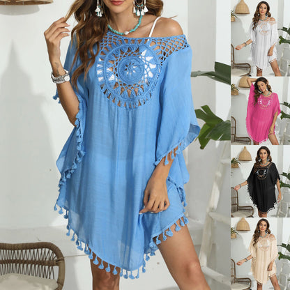 CROCHET BIKINI-Sexy Monochrome Bikini Cover Up Dress, Fashion Swimwear, Sun-resistant, Colorfast