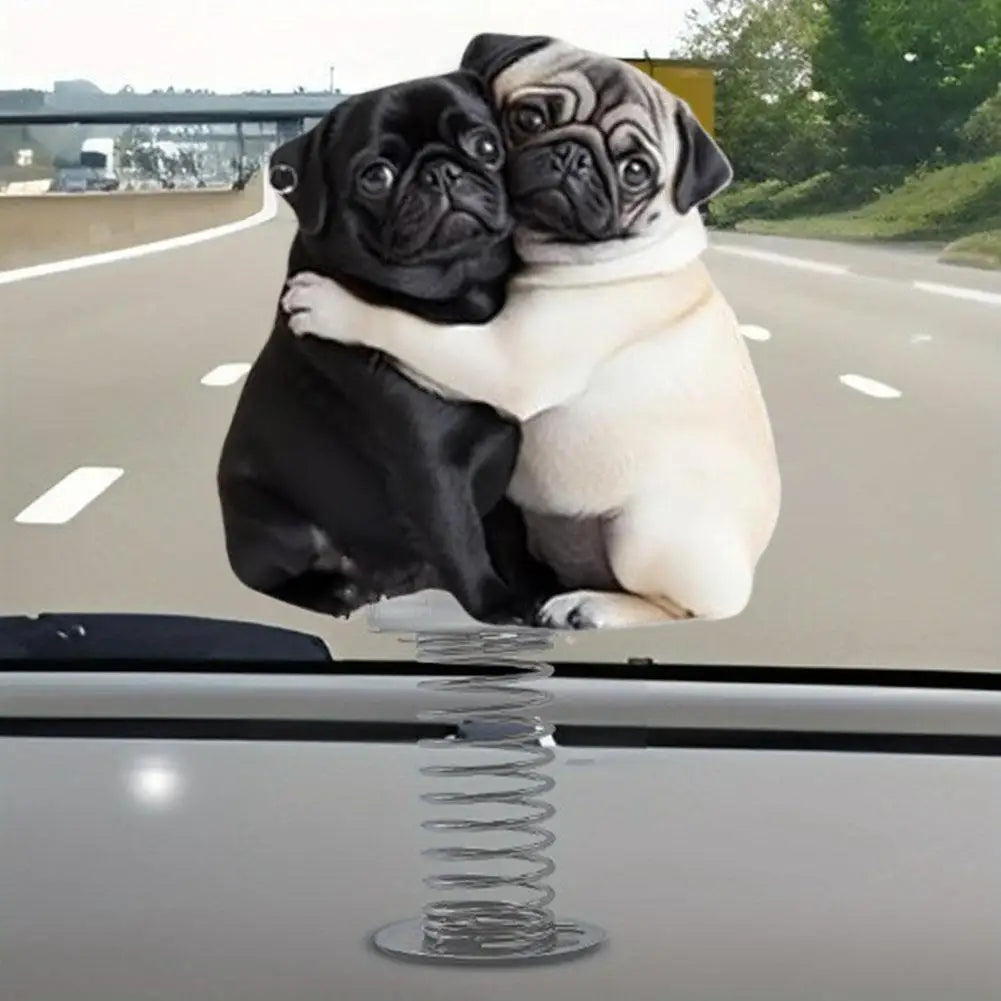 Cute 2D Pug Car Ornaments Kawaii Reading Dog Car Panel Dashboard  Spring Toys Decor Creative Accessories Gift