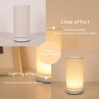 Fabric cylinder desk lamp linen lampshade LED home lighting decoration desk lamp suitable for bedroom lighting