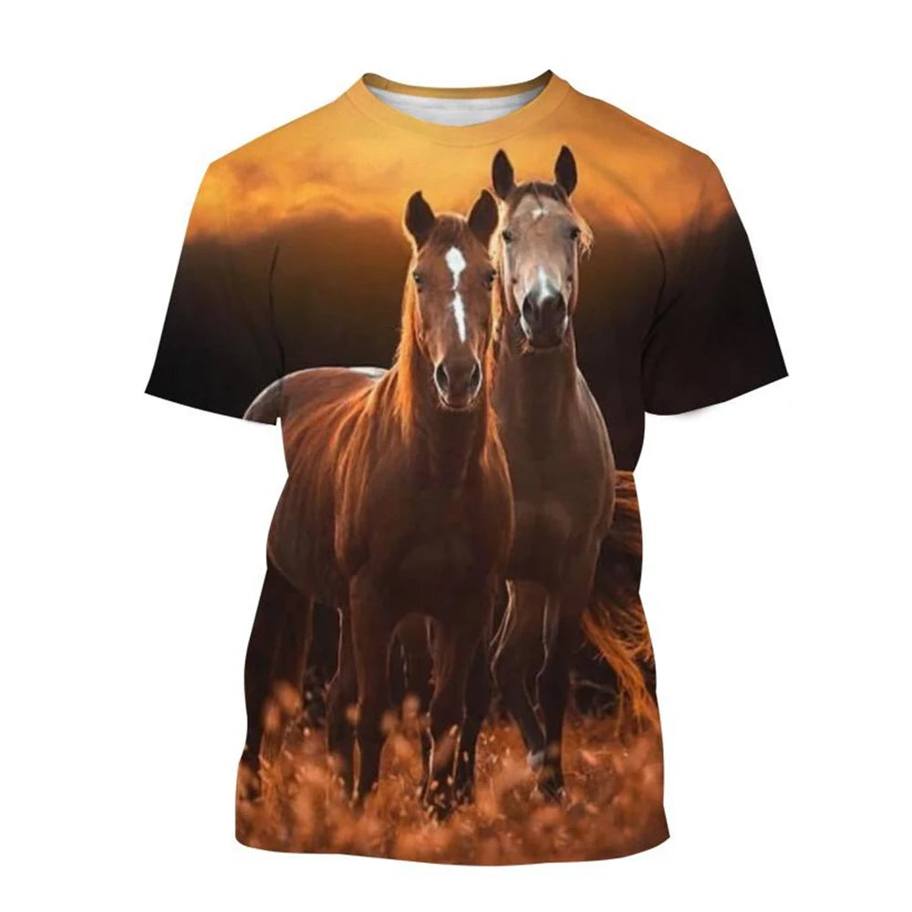Summer hot selling fashion animal horse 3D printing print neutral casual Harajuku style comfortable short sleeved top