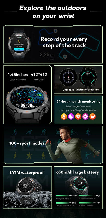 2025 GPS New Men Dual-band Positioning Smart Watch Men AMOLED Compass Waterproof 650mAh Battery Military Sport Watches New