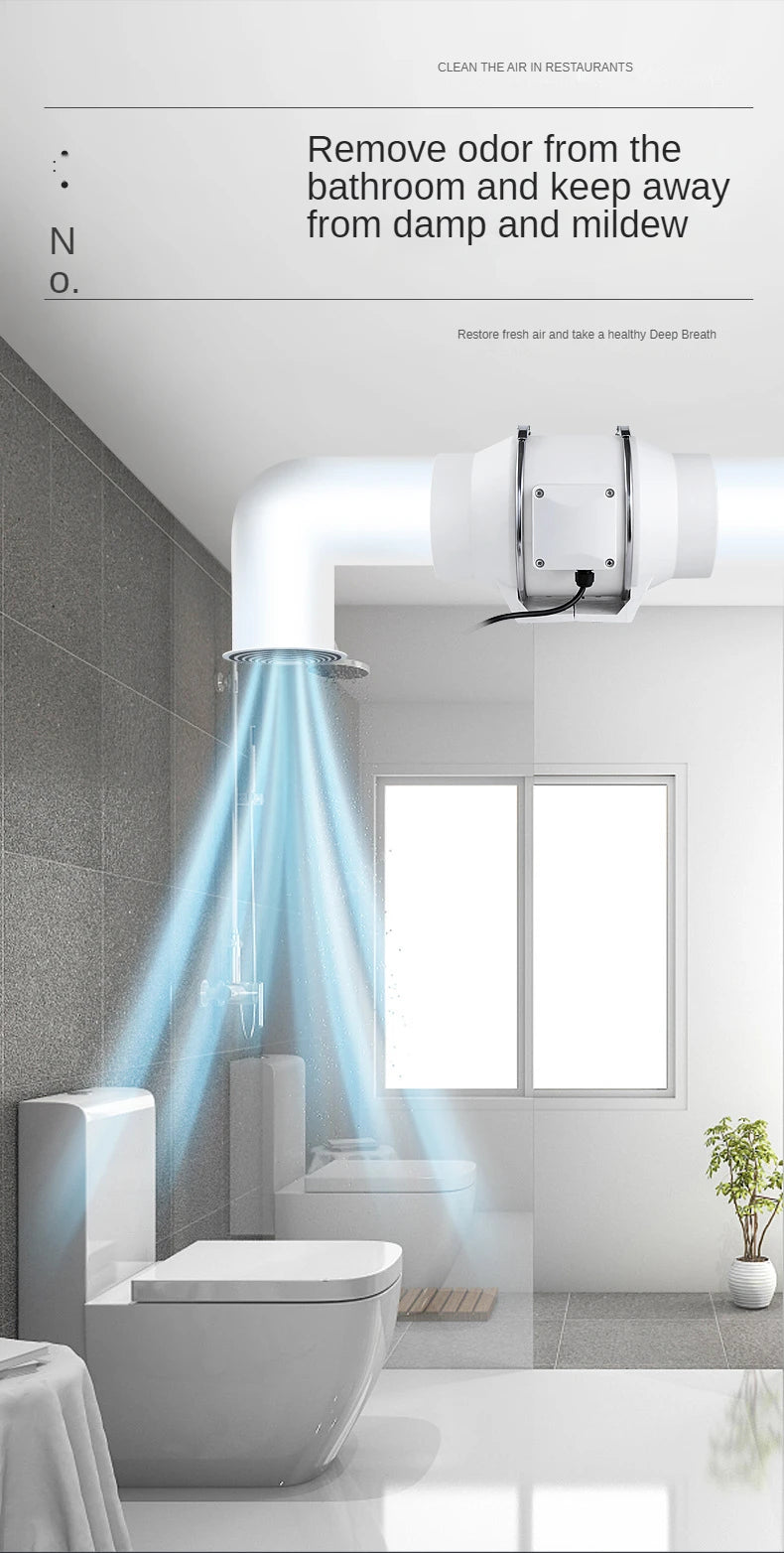 3/4/5/6Inch Industrial Exhaust Fan 220V Grow Silent Pipe Duct Bathroom Extractor Ventilation Kitchen Toilet Wall Air Ventilator