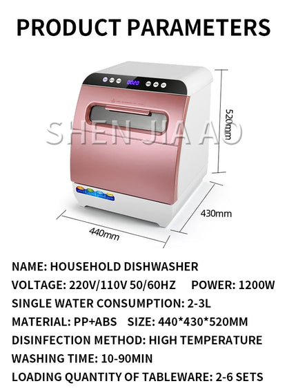 1200W Household Dishwasher Washing Machine Fully automatic Dishwashers Desktop Dish Washers Small Disinfecting Dishwasher Mini