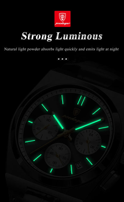 POEDAGAR Business Functional Male Watch Waterproof Luminous Chronograph Date Sports Men Wristwatch Leather Men's Quartz Watches