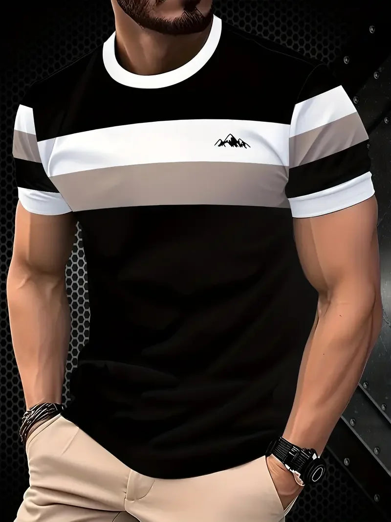 Summer Classic Men's T-shirt Outdoor Round Neck Short Sleeve Top Stripe Print Street Loose T-Shirt Male Oversized Clothing