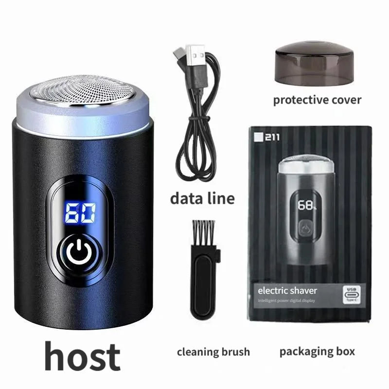 211-Portable Travel & Home Washable Electric Razor - USB Mini Men's Shaver with Alloy Body & Digital Display