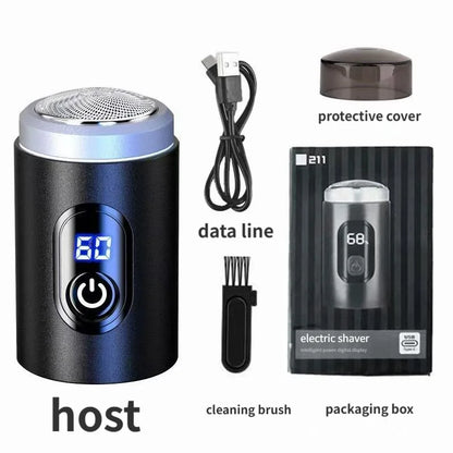 211-Portable Travel & Home Washable Electric Razor - USB Mini Men's Shaver with Alloy Body & Digital Display