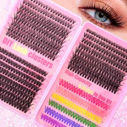 600pcs Colorful Lashes Cluster Eyelash Book Clusters Extensions, 9-16mm mix Individual Lash DIY at Home Makeup Tool