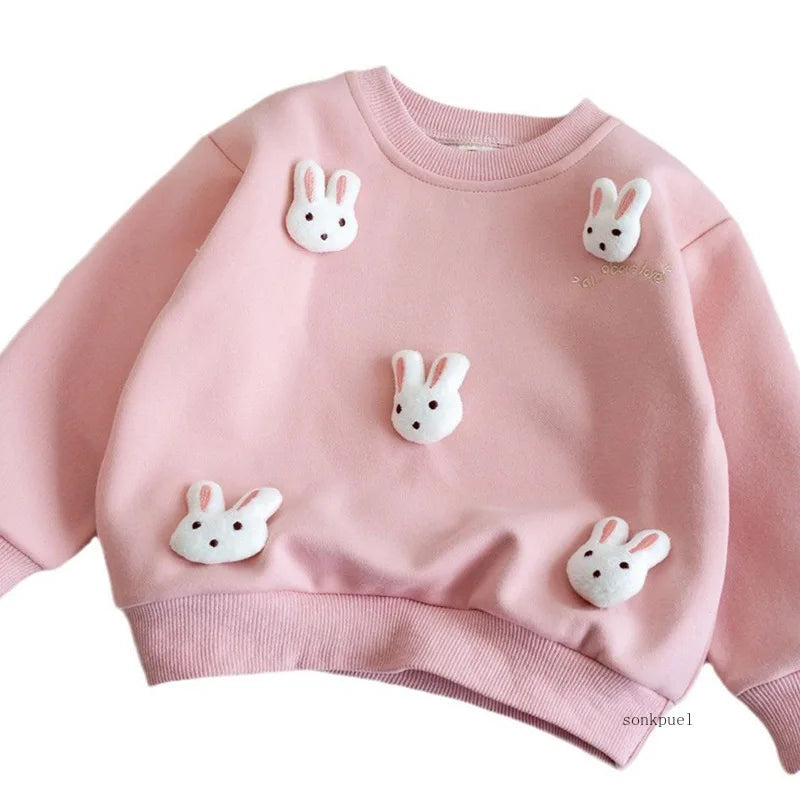 Children's Sweatshirt Spring and Autumn Three-dimensional Rabbit Girl Kids Versatile Cute Cartoon Top Pullover Baby Clothing
