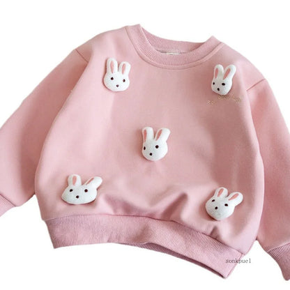 Children's Sweatshirt Spring and Autumn Three-dimensional Rabbit Girl Kids Versatile Cute Cartoon Top Pullover Baby Clothing