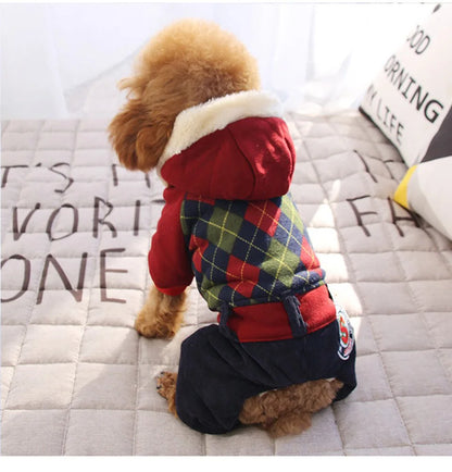 Winter Pet Thickened Warm Clothing Fashion Plaid Dog Four Legs Clothes Puppy Hoodie Teddy Yorkshire Coat Pet Supplies