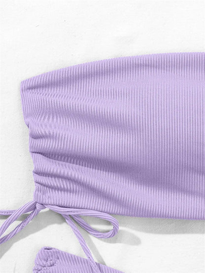 2025 Sexy Low Waist Swimwear New Solid Bandeau Bikini Set Women Push Up Drawstring Beachwear Swimsuit Backless bathing suit