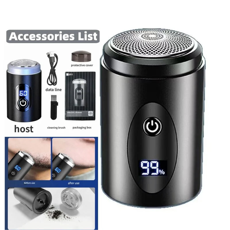 211-Portable Travel & Home Washable Electric Razor - USB Mini Men's Shaver with Alloy Body & Digital Display