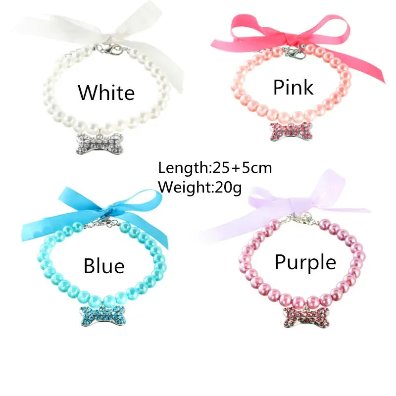 Bling Pearl Dog Collar Small and Medium Dogs Crown Hair Clips Puppy Accessories Doggy Heart and Bone Necklace Pet Supplies