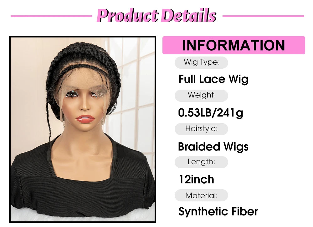 New Arrival Afro Bantu Braided Wigs Synthetic Full Lace Cornrow Box Braided Wigs Natural Handmade Braids Wig for Black Women