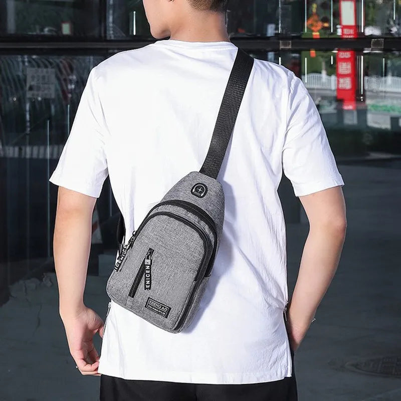 Men's Bag Solid Color Men's Chest Bag Outdoor Casual Fashionable Small Satchel Canvas Handbag Zipper Messenger Fashion Bags