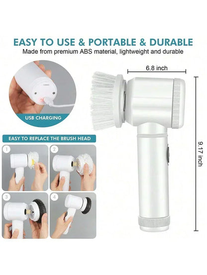 2025 Cordless Electric Spin Scrubber - 5 Brush Heads, IPX7 Waterproof, Rechargeable Bathroom Cleaner for Tile/Shower/Grout
