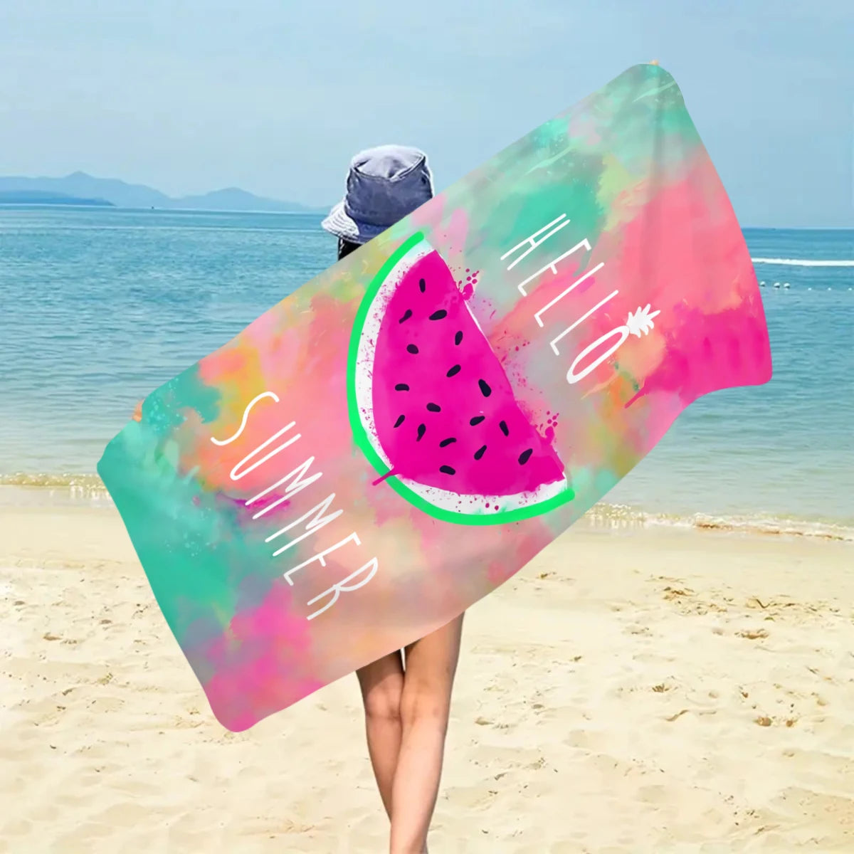 1pc fruit printed large beach towel, ultra-fine fiber towel, outdoor swimming, vacation, camping beach towel