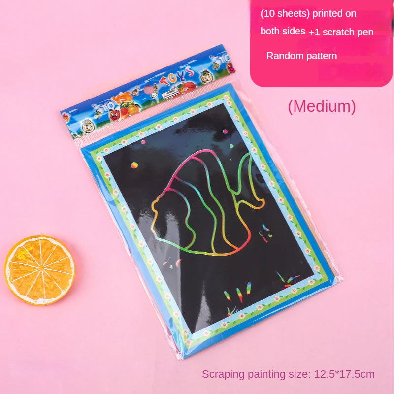 10Pcs Scratch Art Paper Magic Painting Paper with Drawing Stick Drawing Toys Kids Learning Educational Toys for Children Gifts