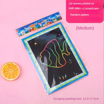 10Pcs Scratch Art Paper Magic Painting Paper with Drawing Stick Drawing Toys Kids Learning Educational Toys for Children Gifts