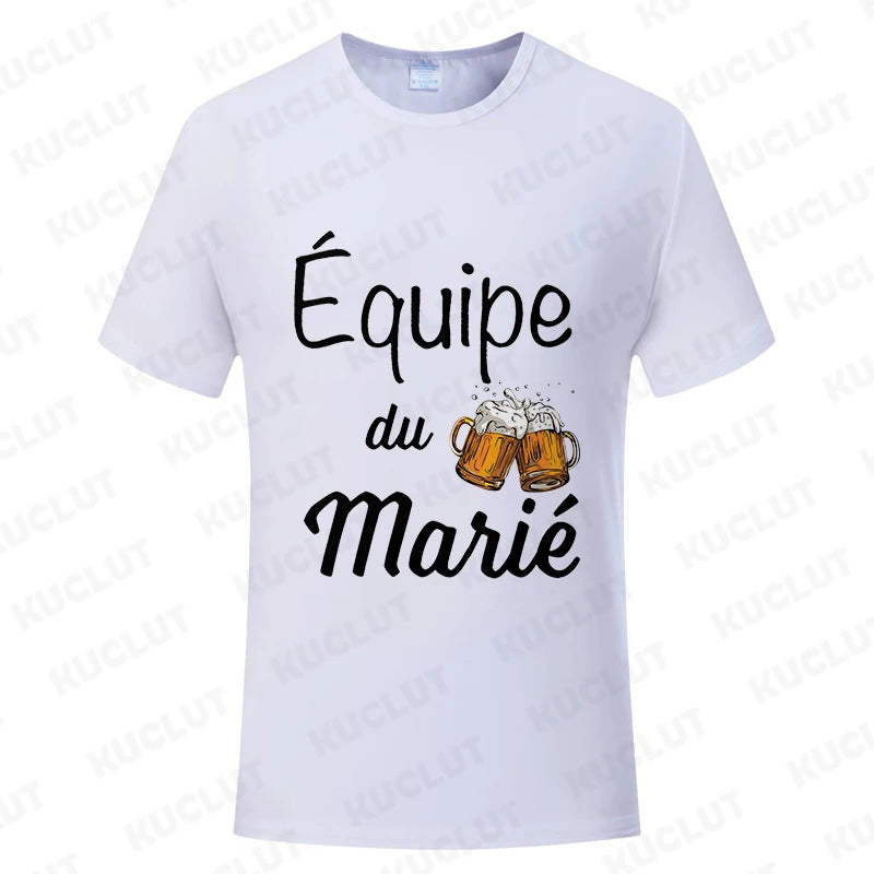French Evg Team Married Tops Single Farewell Bachelor Party T Shirt Future Groom Man Tshirt Fashion Beer Graphic Wedding Tees